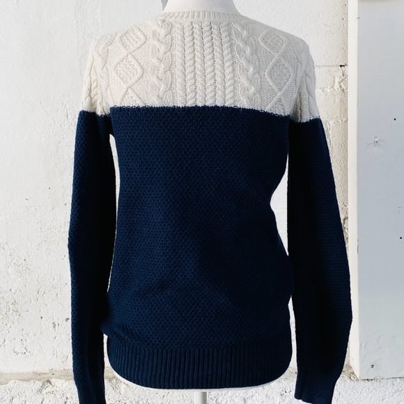 Madewell Navy/White Colorblock Cableknit Pullover Sweater (size XS) - Picture 4 of 9